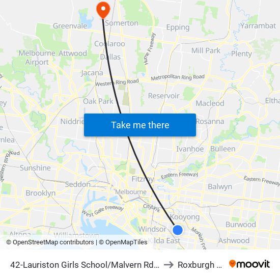 42-Lauriston Girls School/Malvern Rd (Toorak) to Roxburgh Park map