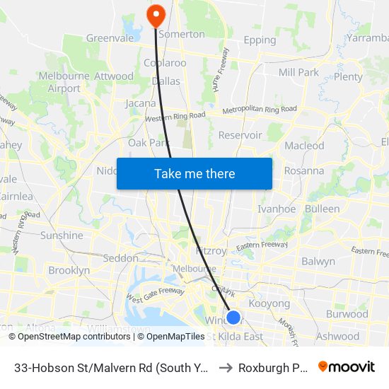 33-Hobson St/Malvern Rd (South Yarra) to Roxburgh Park map