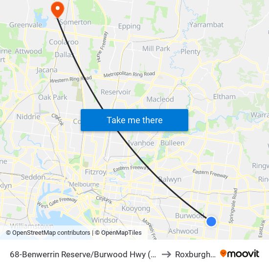 68-Benwerrin Reserve/Burwood Hwy (Burwood East) to Roxburgh Park map