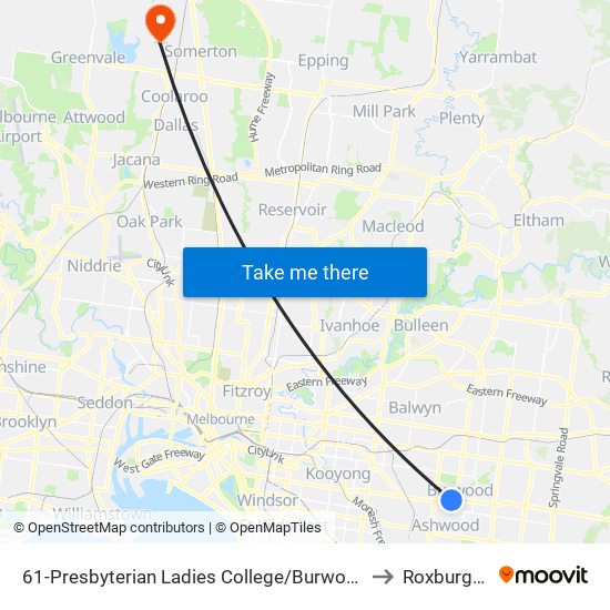 61-Presbyterian Ladies College/Burwood Hwy (Burwood) to Roxburgh Park map