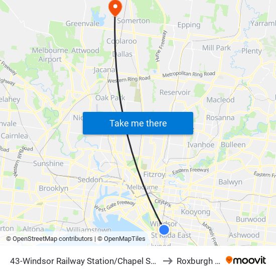 43-Windsor Railway Station/Chapel St (Windsor) to Roxburgh Park map