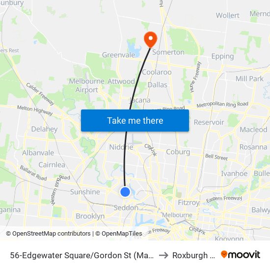 56-Edgewater Square/Gordon St (Maribyrnong) to Roxburgh Park map