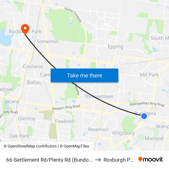 66-Settlement Rd/Plenty Rd (Bundoora) to Roxburgh Park map