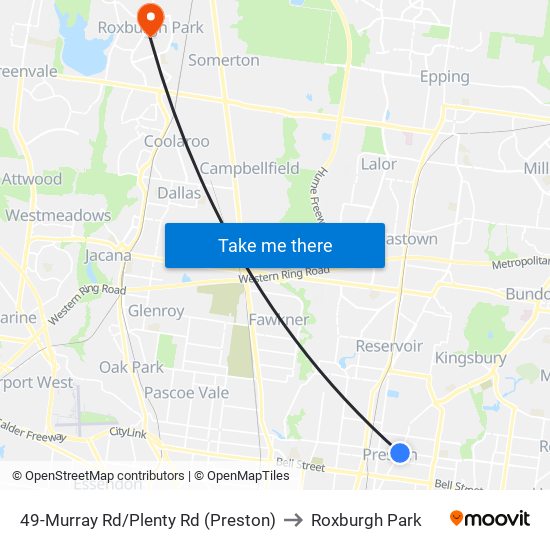 49-Murray Rd/Plenty Rd (Preston) to Roxburgh Park map