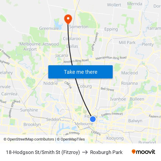 18-Hodgson St/Smith St (Fitzroy) to Roxburgh Park map