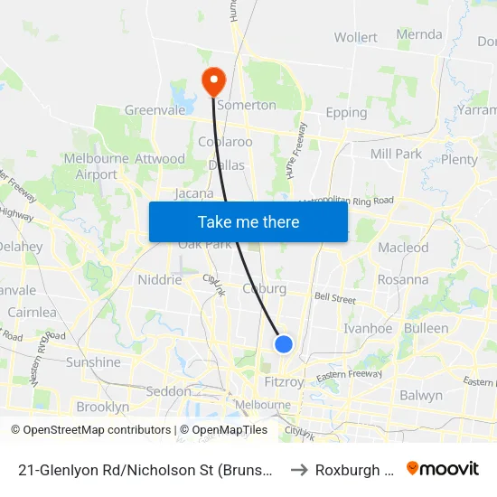 Glenlyon Rd/Nicholson St #21 to Roxburgh Park map