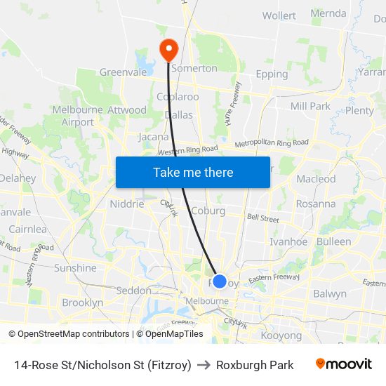 14-Rose St/Nicholson St (Fitzroy) to Roxburgh Park map