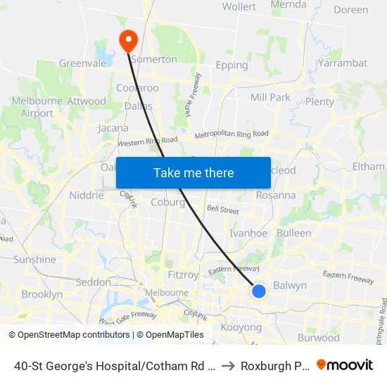 40-St George's Hospital/Cotham Rd (Kew) to Roxburgh Park map
