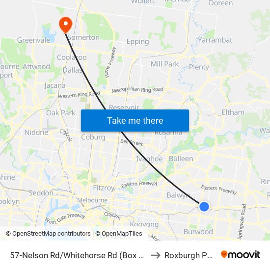 57-Nelson Rd/Whitehorse Rd (Box Hill) to Roxburgh Park map