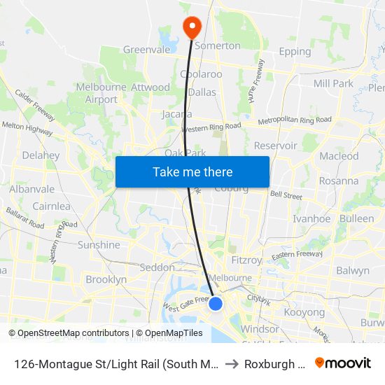 126-Montague St/Light Rail (South Melbourne) to Roxburgh Park map