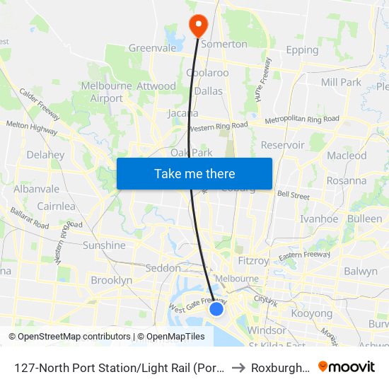 127-North Port Station/Light Rail (Port Melbourne) to Roxburgh Park map