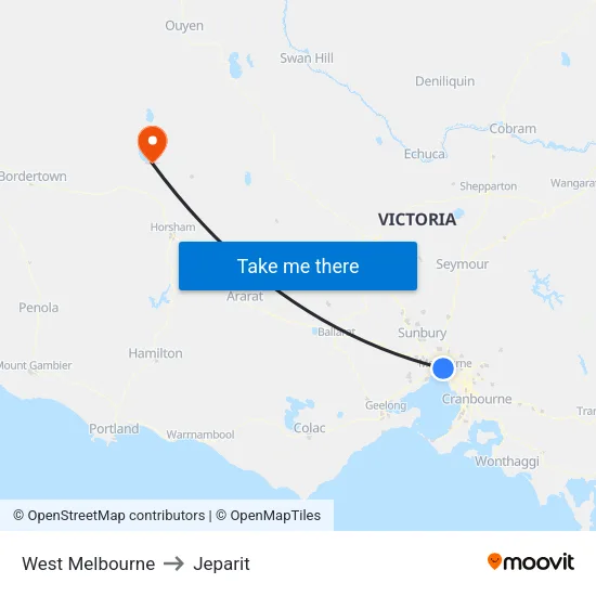 West Melbourne to Jeparit map