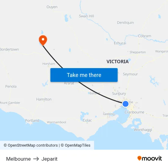 Melbourne to Jeparit map