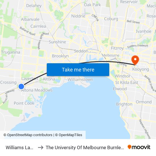 Williams Landing to The University Of Melbourne Burnley Campus map