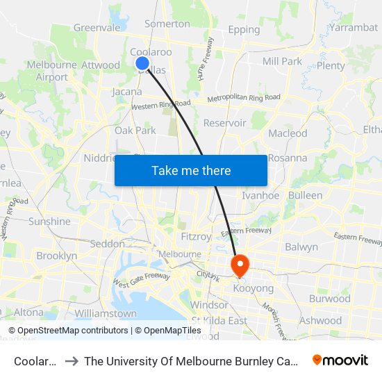 Coolaroo to The University Of Melbourne Burnley Campus map