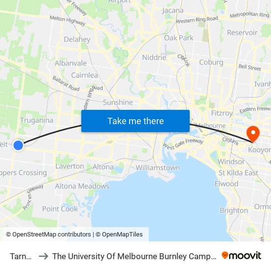 Tarneit to The University Of Melbourne Burnley Campus map