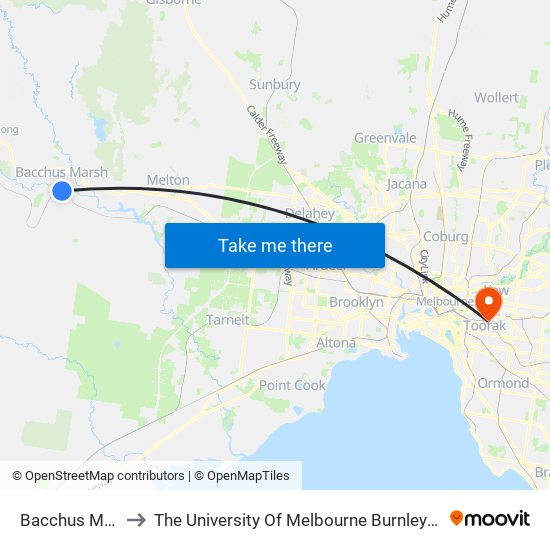 Bacchus Marsh to The University Of Melbourne Burnley Campus map
