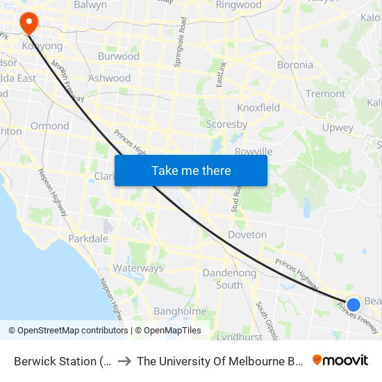 Berwick Station (Berwick) to The University Of Melbourne Burnley Campus map