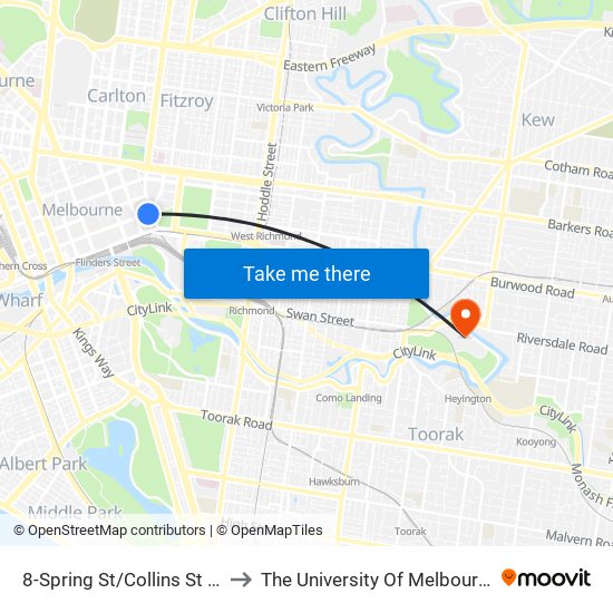 8-Spring St/Collins St (Melbourne City) to The University Of Melbourne Burnley Campus map