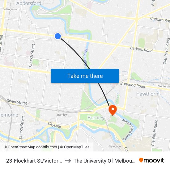 23-Flockhart St/Victoria St (Abbotsford) to The University Of Melbourne Burnley Campus map