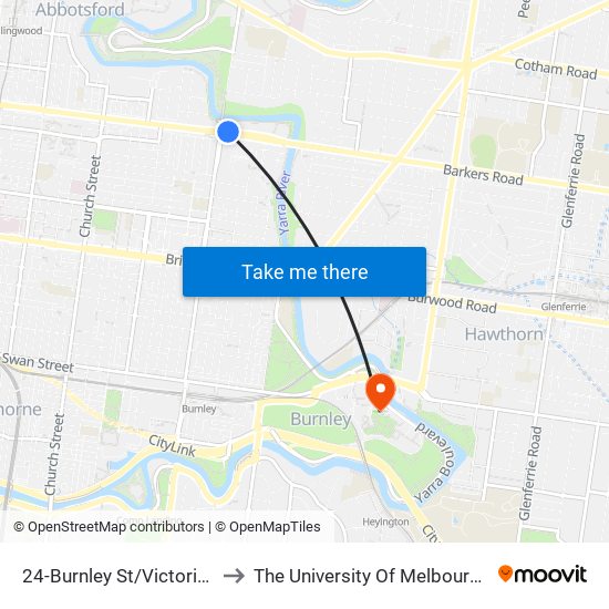 24-Burnley St/Victoria St (Richmond) to The University Of Melbourne Burnley Campus map