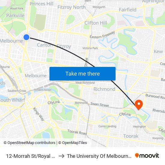 12-Morrah St/Royal Pde (Parkville) to The University Of Melbourne Burnley Campus map