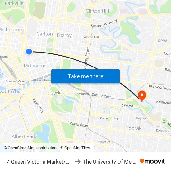 7-Queen Victoria Market/Elizabeth St (Melbourne City) to The University Of Melbourne Burnley Campus map