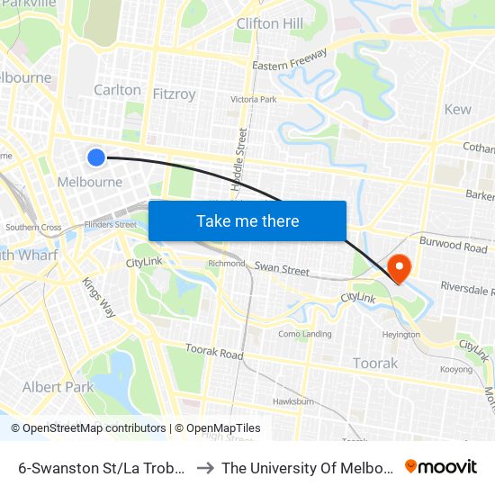 6-Swanston St/La Trobe St (Melbourne City) to The University Of Melbourne Burnley Campus map