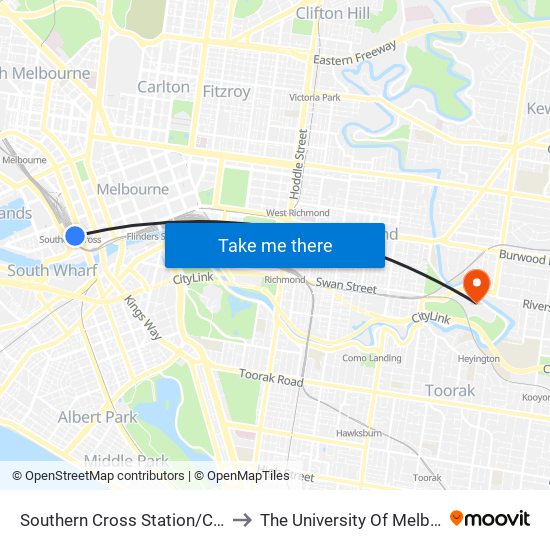 Southern Cross Station/Collins St (Melbourne City) to The University Of Melbourne Burnley Campus map