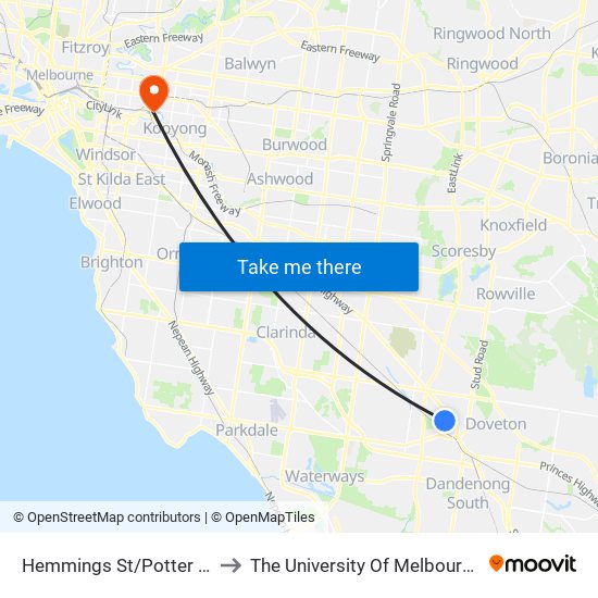 Hemmings St/Potter St (Dandenong) to The University Of Melbourne Burnley Campus map