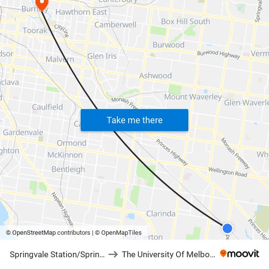 Springvale Station/Springvale Rd (Springvale) to The University Of Melbourne Burnley Campus map