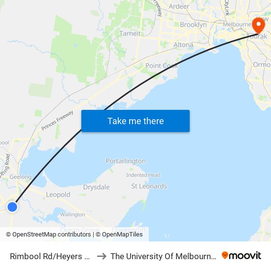 Rimbool Rd/Heyers Rd (Grovedale) to The University Of Melbourne Burnley Campus map