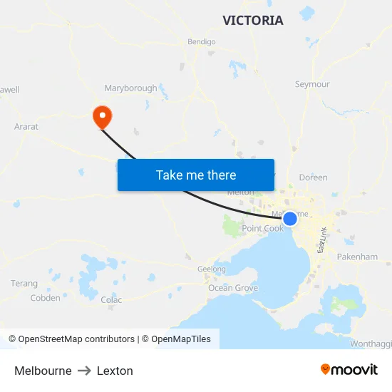 Melbourne to Lexton map