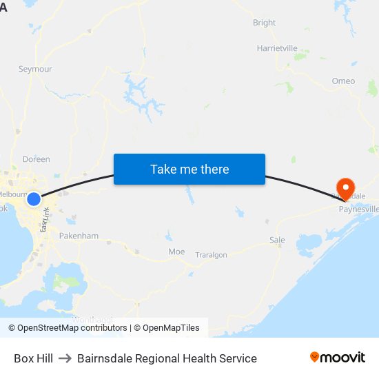Box Hill to Bairnsdale Regional Health Service map