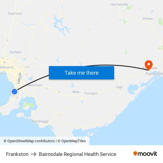 Frankston to Bairnsdale Regional Health Service map