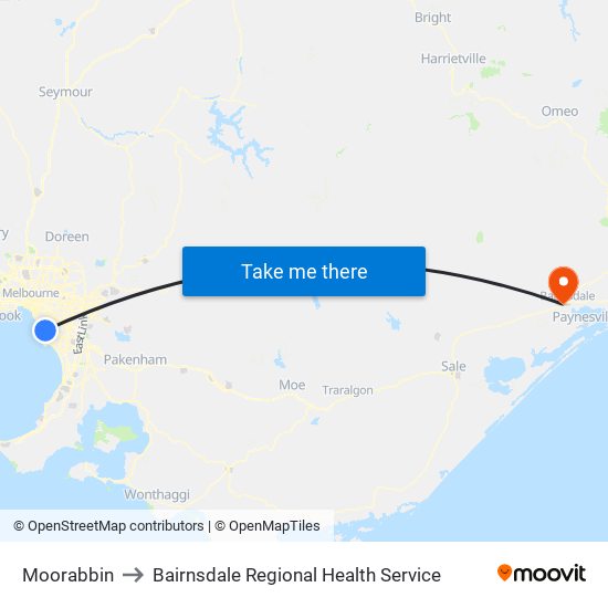 Moorabbin to Bairnsdale Regional Health Service map