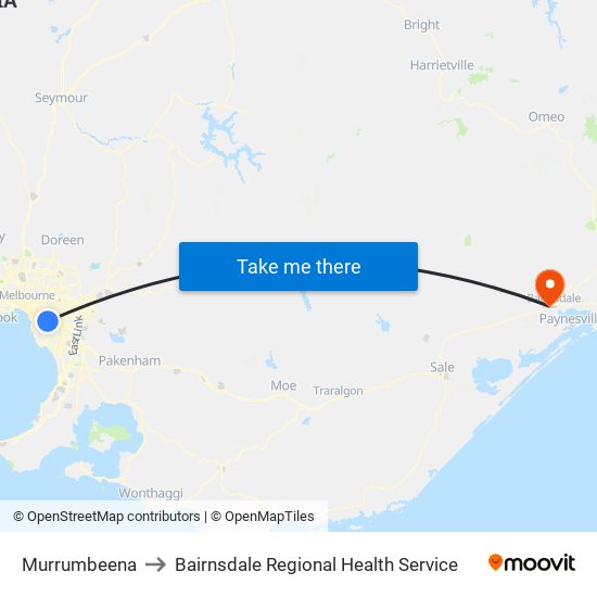 Murrumbeena to Bairnsdale Regional Health Service map