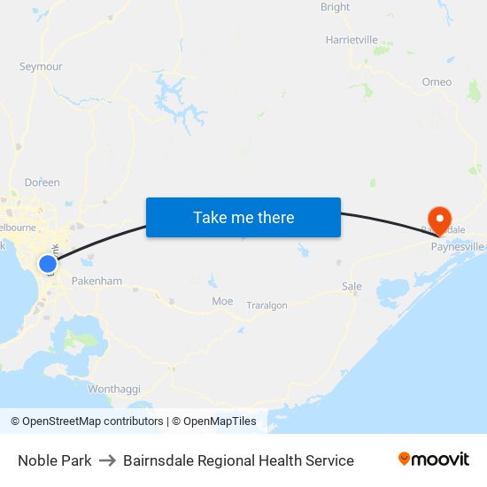 Noble Park to Bairnsdale Regional Health Service map