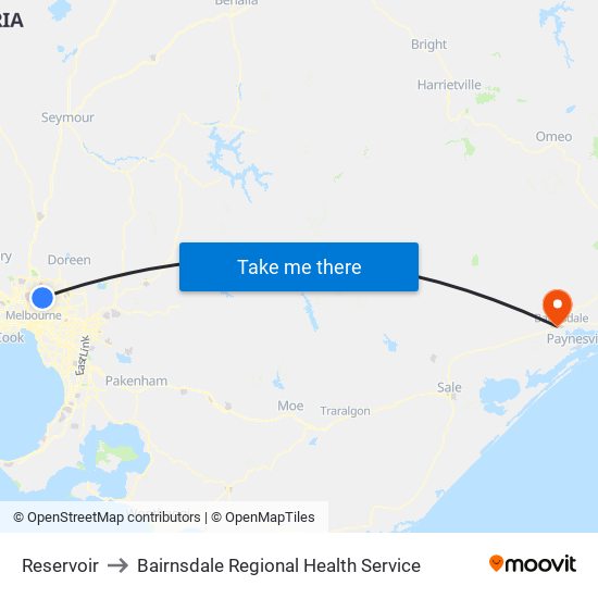 Reservoir to Bairnsdale Regional Health Service map