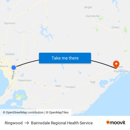 Ringwood to Bairnsdale Regional Health Service map