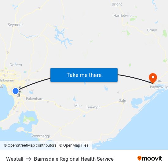 Westall to Bairnsdale Regional Health Service map