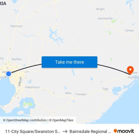 11-City Square/Swanston St (Melbourne City) to Bairnsdale Regional Health Service map