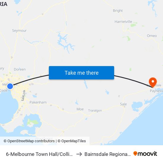 6-Melbourne Town Hall/Collins St (Melbourne City) to Bairnsdale Regional Health Service map