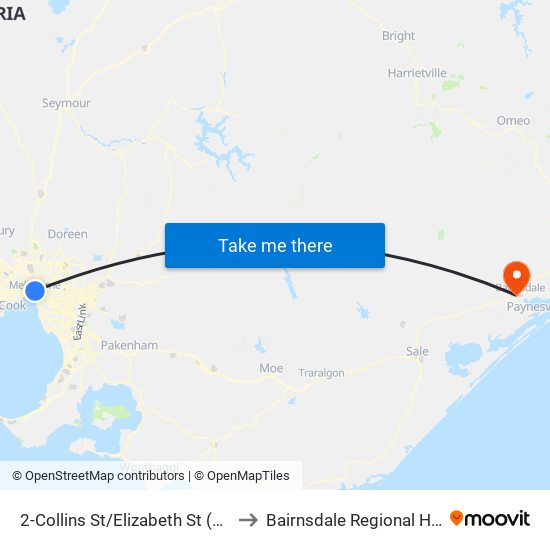 2-Collins St/Elizabeth St (Melbourne City) to Bairnsdale Regional Health Service map