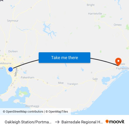 Oakleigh Station/Portman St (Oakleigh) to Bairnsdale Regional Health Service map