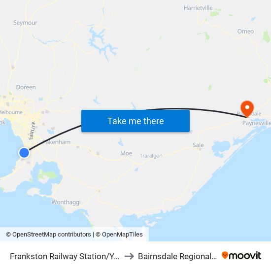 Frankston Railway Station/Young St (Frankston) to Bairnsdale Regional Health Service map