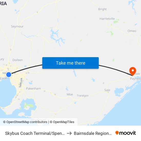 Skybus Coach Terminal/Spencer St (Melbourne City) to Bairnsdale Regional Health Service map