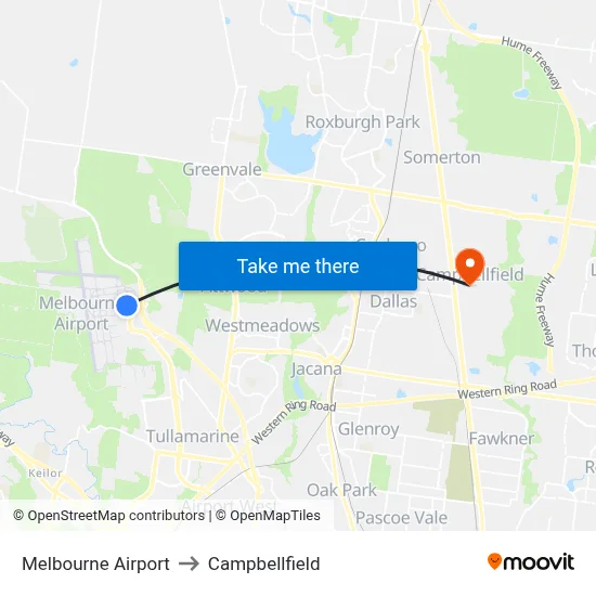 Melbourne Airport to Campbellfield map