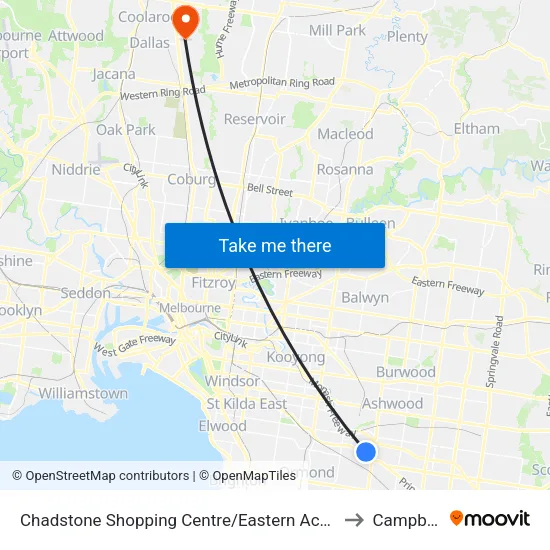 Chadstone Shopping Centre/Eastern Access Rd to Campbellfield map