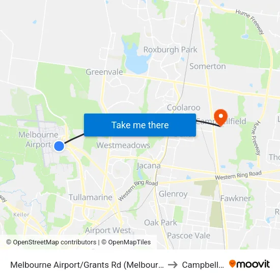 Melbourne Airport/Grants Rd to Campbellfield map